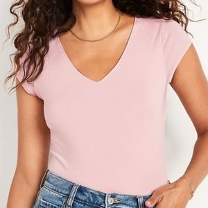 Fitted short sleeve V neck bodysuit for women